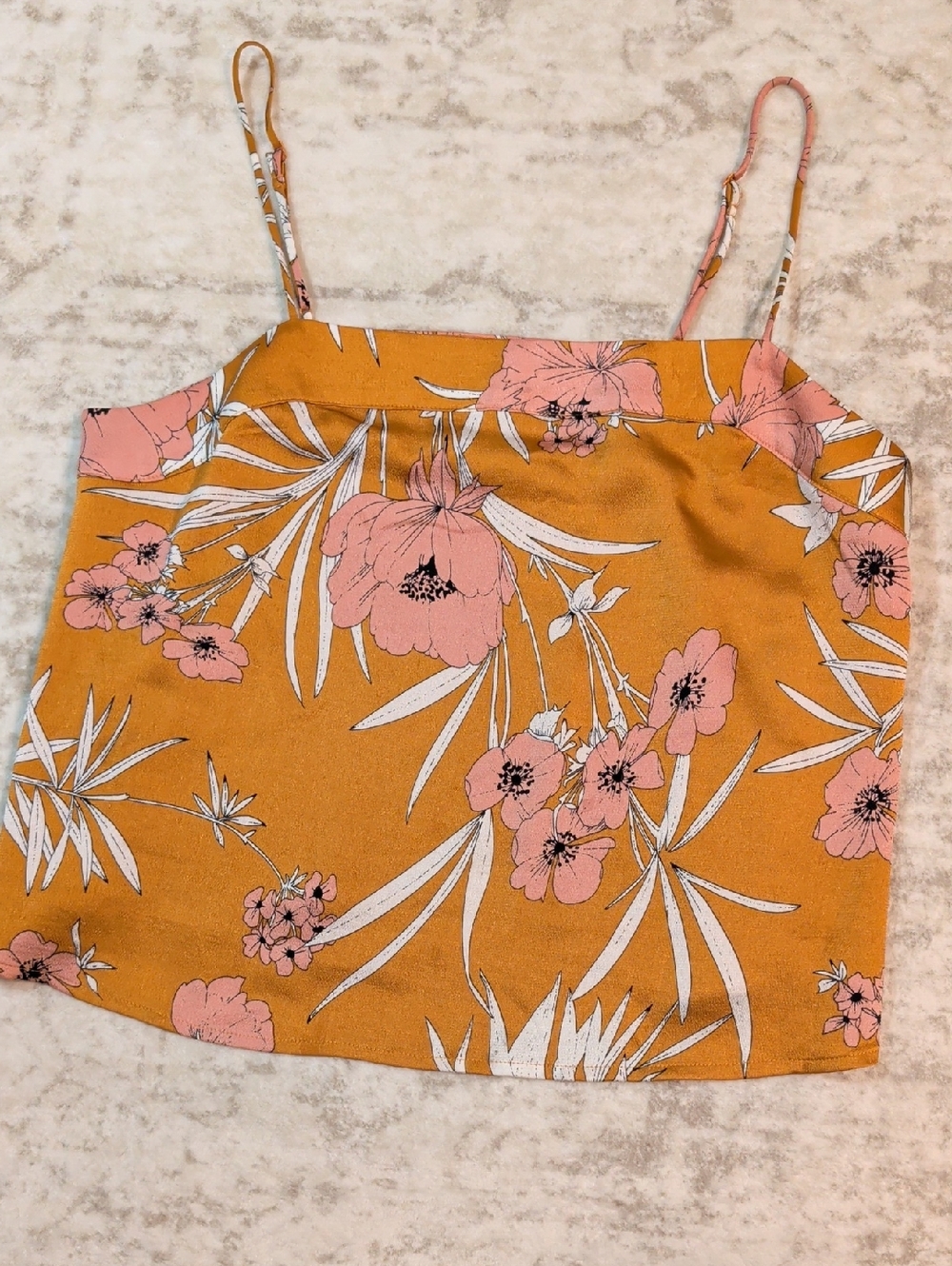 Express Pink Floral Spaghetti-Strap Cami on Mustard